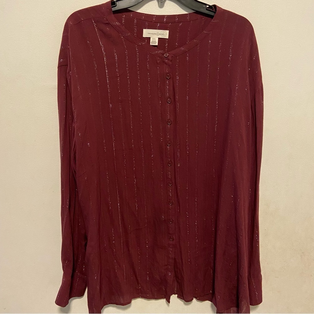 Nordstrom Treasure & Bond Women’s Metallic Semi Sheer Tunic 2X Button Down